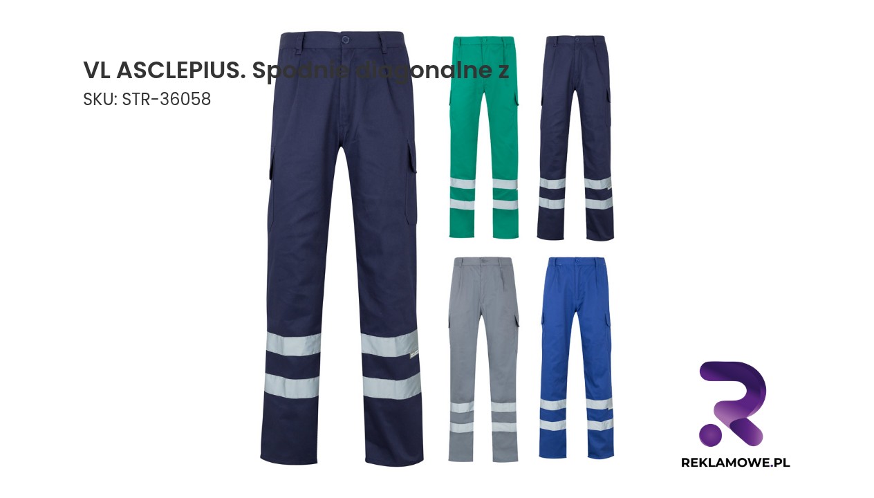 VL ASCLEPIUS. Spodnie diagonalne z wieloma kieszeniami (200 g/m²), wykonane z bawełny (35%) i poliestru (65%) VL ASCLEPIUS spodnie w diagonalny wzór