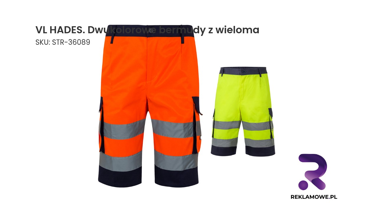 VL HADES. Dwukolorowe bermudy z wieloma kieszeniami (210 g/m²), bawełna (20%) i poliester (80%) VL HADES dwukolorowe bermudy z wieloma kieszeniami