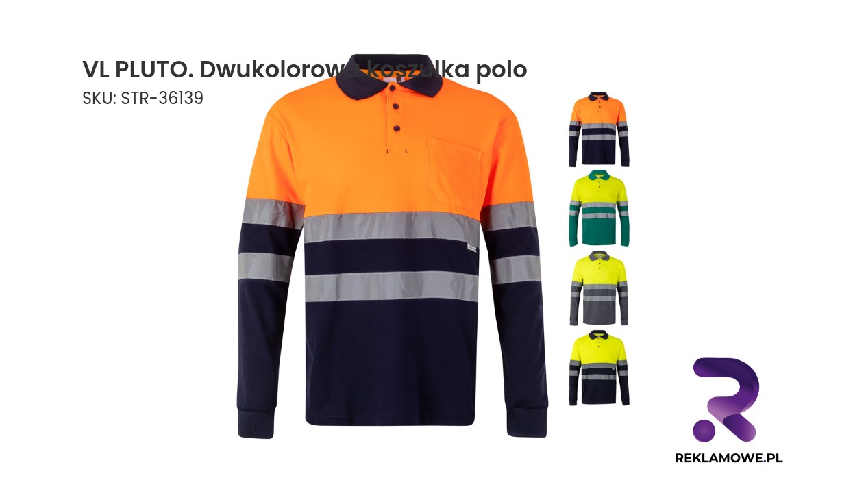 VL PLUTO. Dwukolorowa koszulka polo piqué (150 g/m²) z długim rękawem, z bawełny (55%) i poliestru (45%) VL PLUTO dwukolorowa koszulka polo