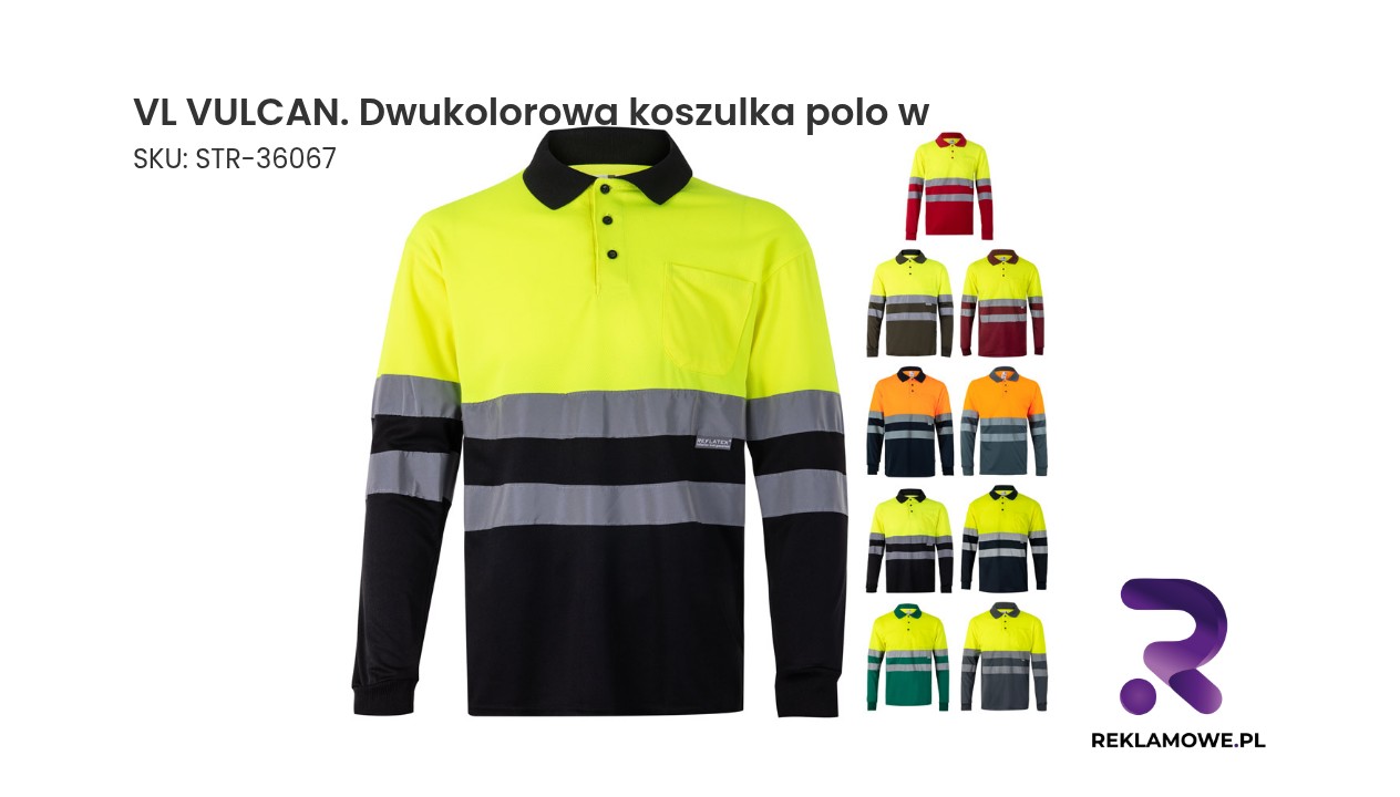 VL VULCAN. Dwukolorowa koszulka polo w ptasie oczy (160 g/m²) z długimi rękawami, z poliestru (100%) Dwukolorowa koszulka polo VL Vulcan