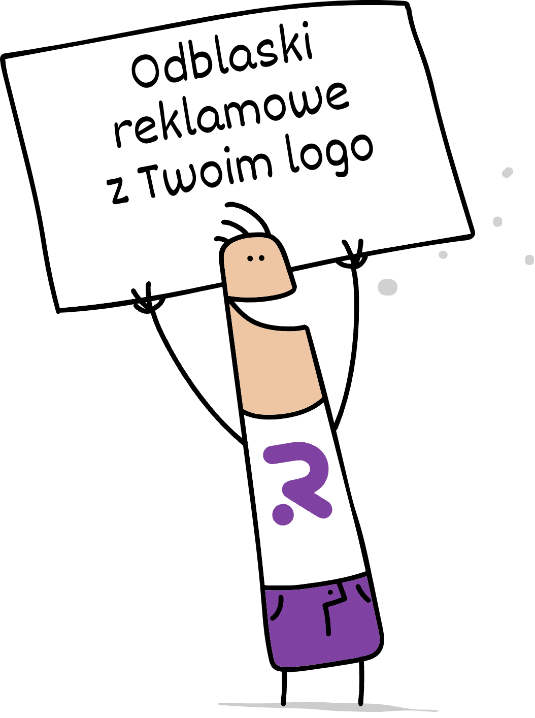 Buddy trzymający napis odblaski reklamowe z Twoim logo