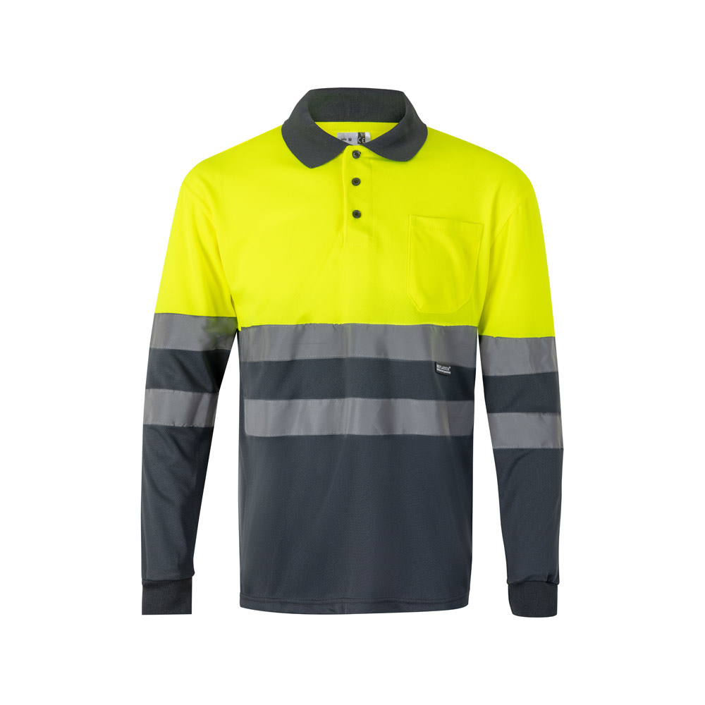 VL VULCAN LARGE. Dwukolorowa koszulka polo w ptasie oczy (160 g/m²) z długim rękawem, poliester (100%) 36069_set